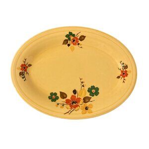Vintage 1940s Oval Platter Semi Vitreous Yellow Floral Pattern Edwin M Knowles
